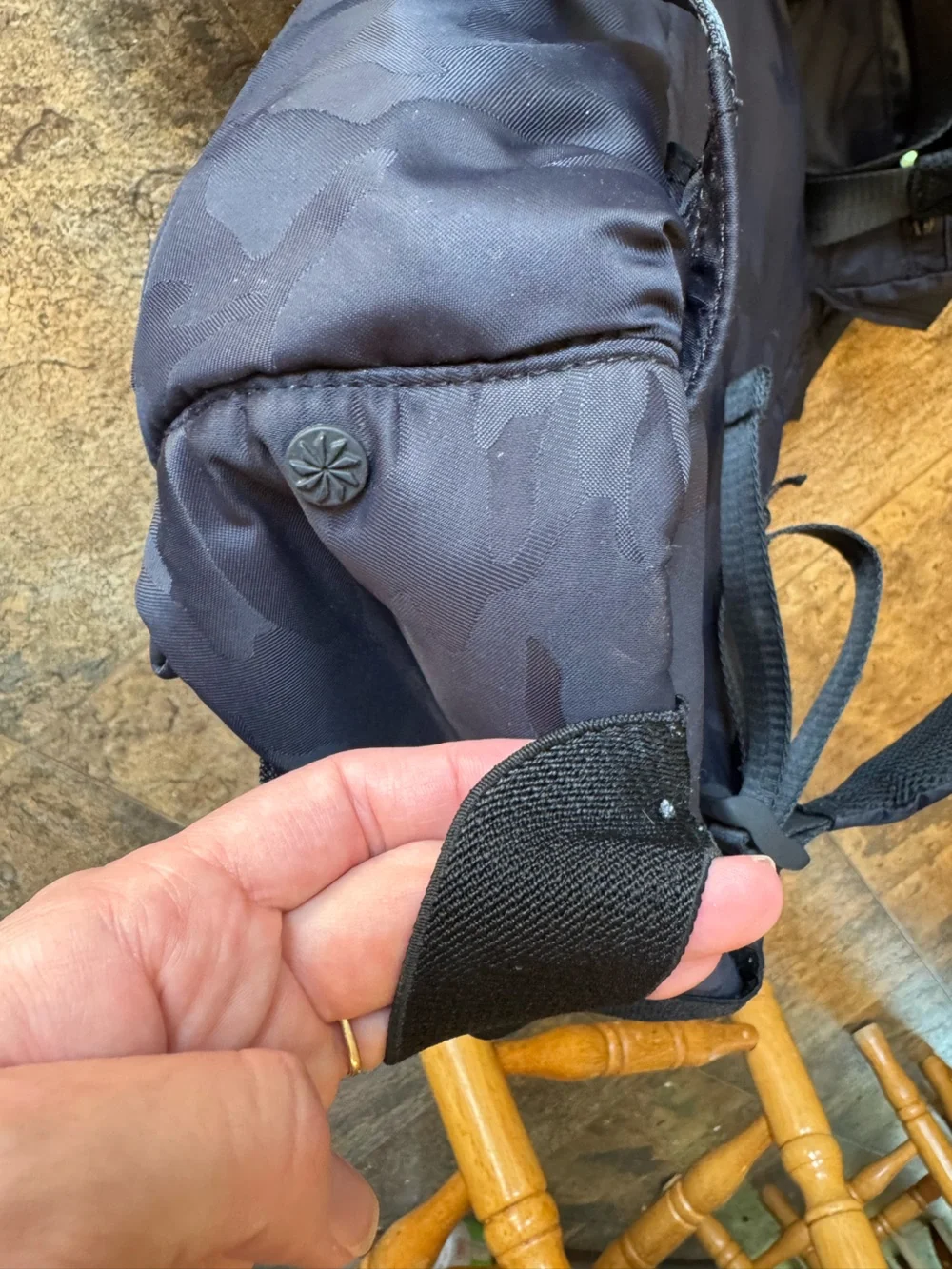 Athleta Venture Utility Backpack Black Camo Laptop Pocket Gym Work waterproof